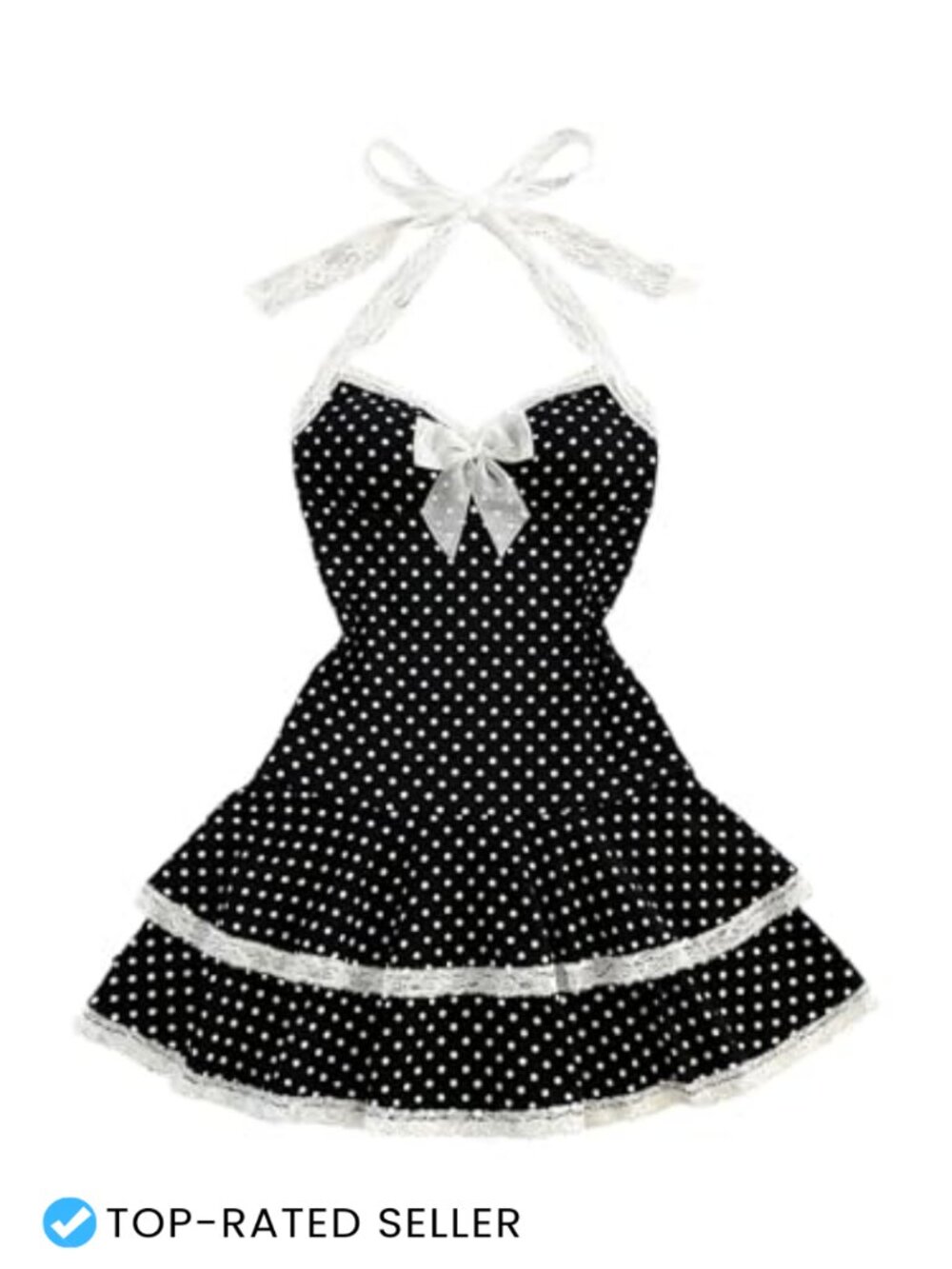 Lace Halter Mini Dress with Ruffle Hem and Deep V Neck